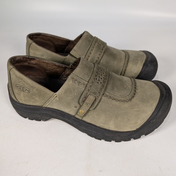 Keen Shoes - KEEN Presidio Leather Slip On Shoes Womens 11 Olive Green Khaki Loafers 1007738
